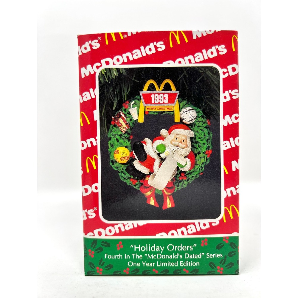 Enesco McDonald's Holiday Orders Ornament 1993 Santa Wreath Red Excellent 595004